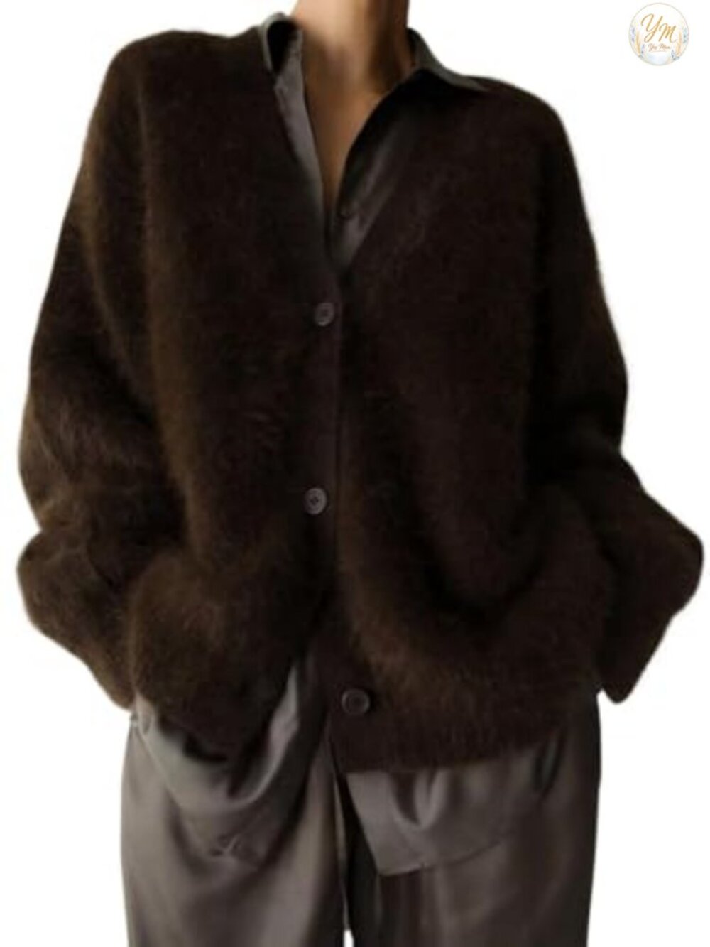 Fuzzy Mohair Cardigan V-Neck Button Down Oversized Sweater